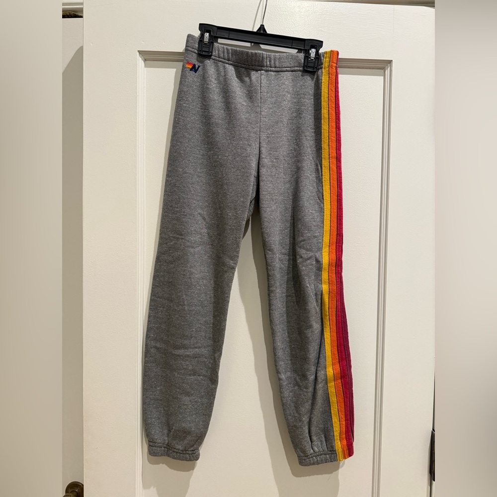 AVIATOR NATION KID'S 5 STRIPE SWEATPANTS - HEATHER GREY - SIZE 14